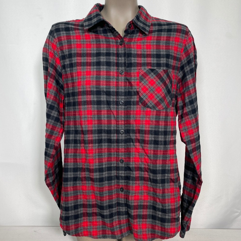 Pendleton Plaid Flannel Red Grey Long Sleeve Button Down Shirt Women's LARGE